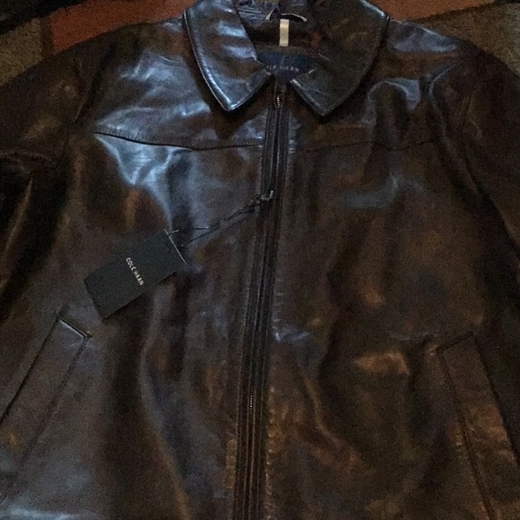 Men’s New Cole Haan Zip Leather Jacket. Java color. XL - Picture 2 of 8